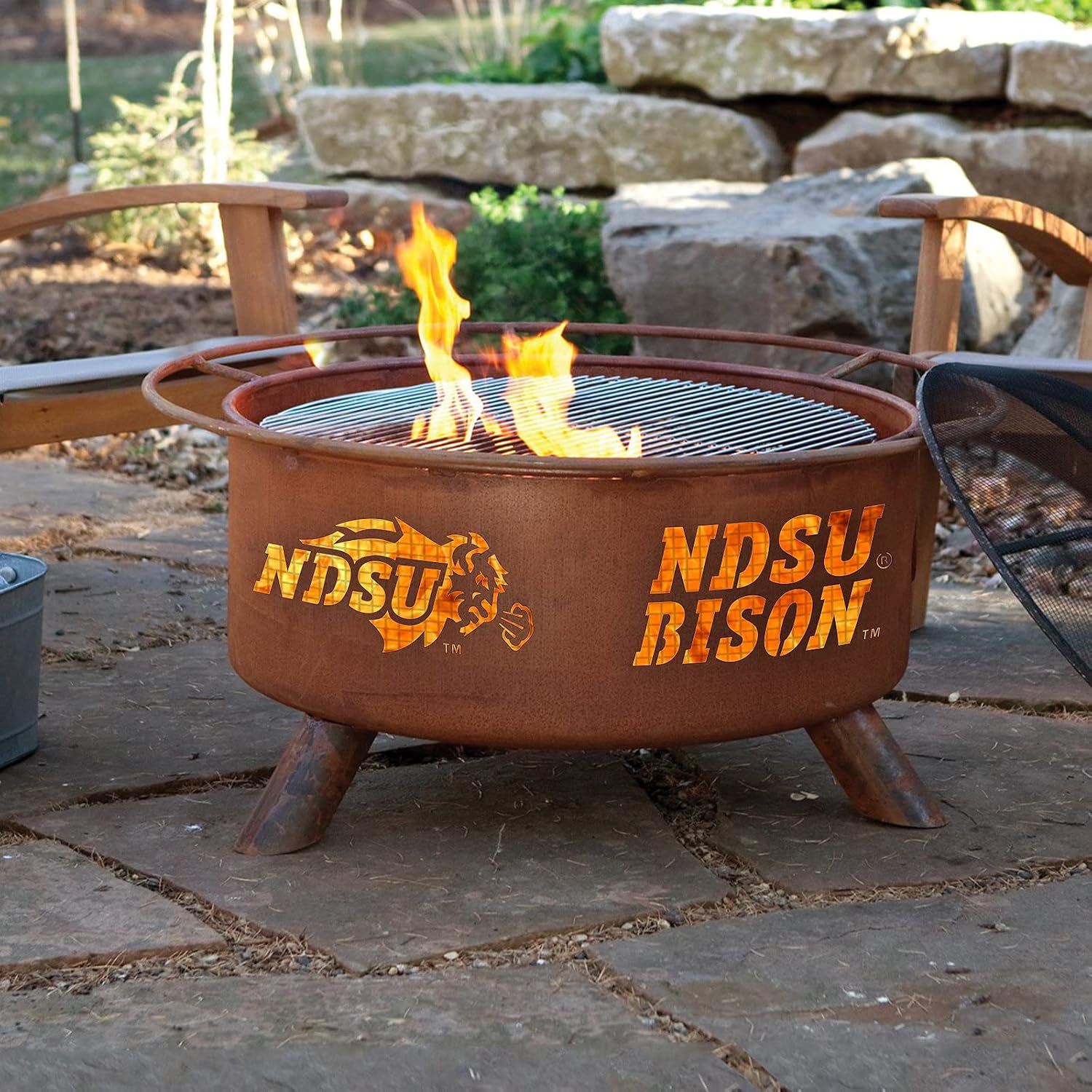 Patina Products F460 North Dakota State Steel Outdoor Fire Pit - 24 x 24 x 11 inch - Natural Rust Patina Finish