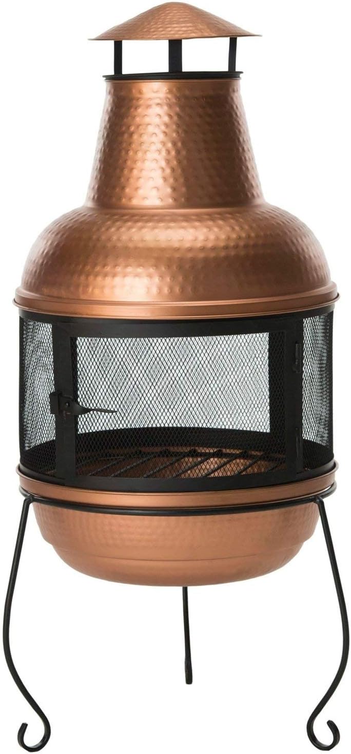 StarSun Depot Hammered Copper and Iron Chiminea Fire Pit with Stand