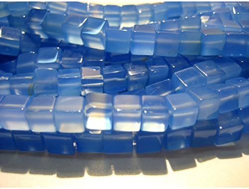 13 inch natural beads strand of 6-8mm smooth box blue chalcedony gemstone beads for DIY jewelry - necklace, bracelet, earring, ring.
