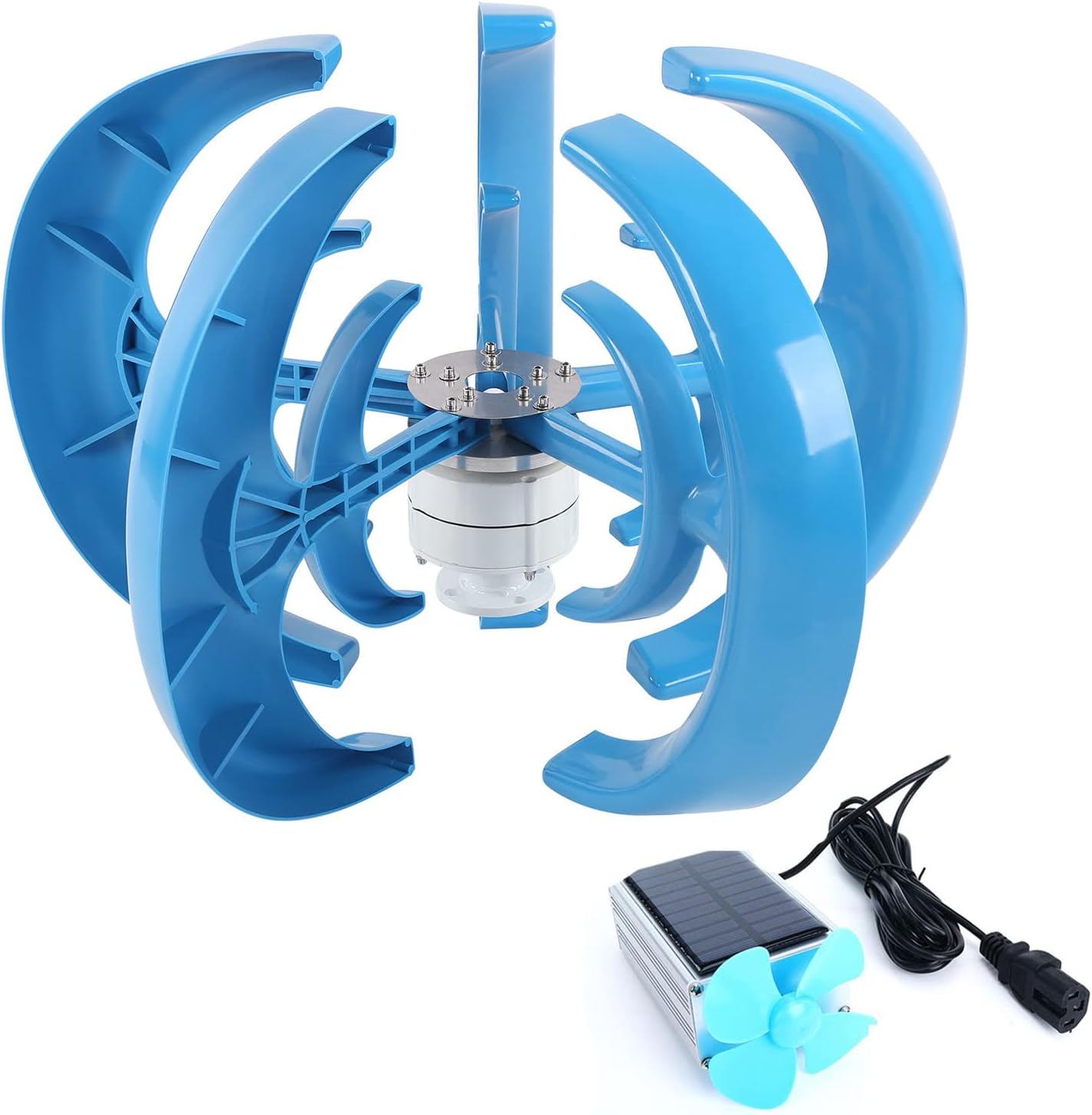 WANGYONGQI 12000W Wind Solar Hybrid System 5 Blades Controller Lantern Vertical Axis Wind Turbine Generator Motor Kit for Home Windmill Use