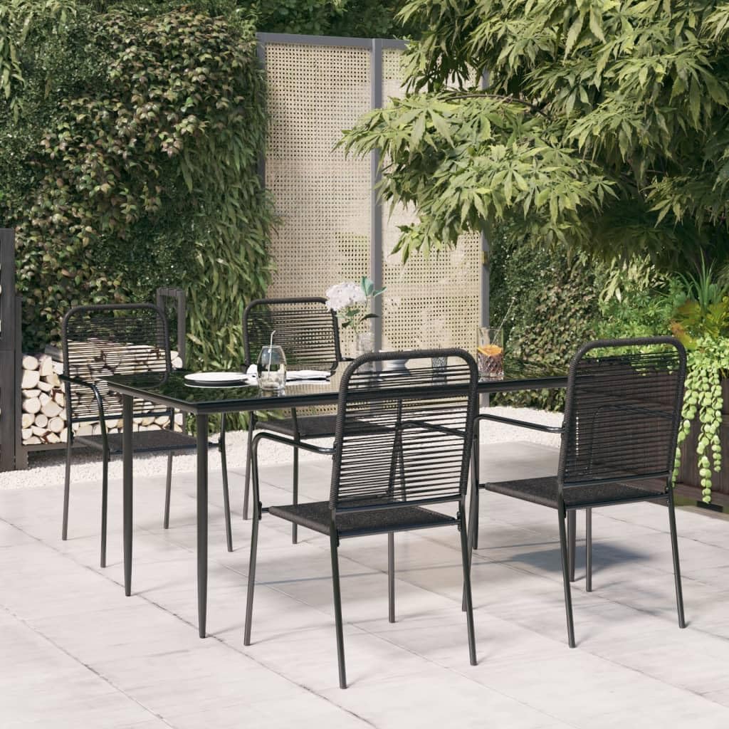 5 Piece Patio Dining Set Black Cotton Rope and Steel Garden Furniture