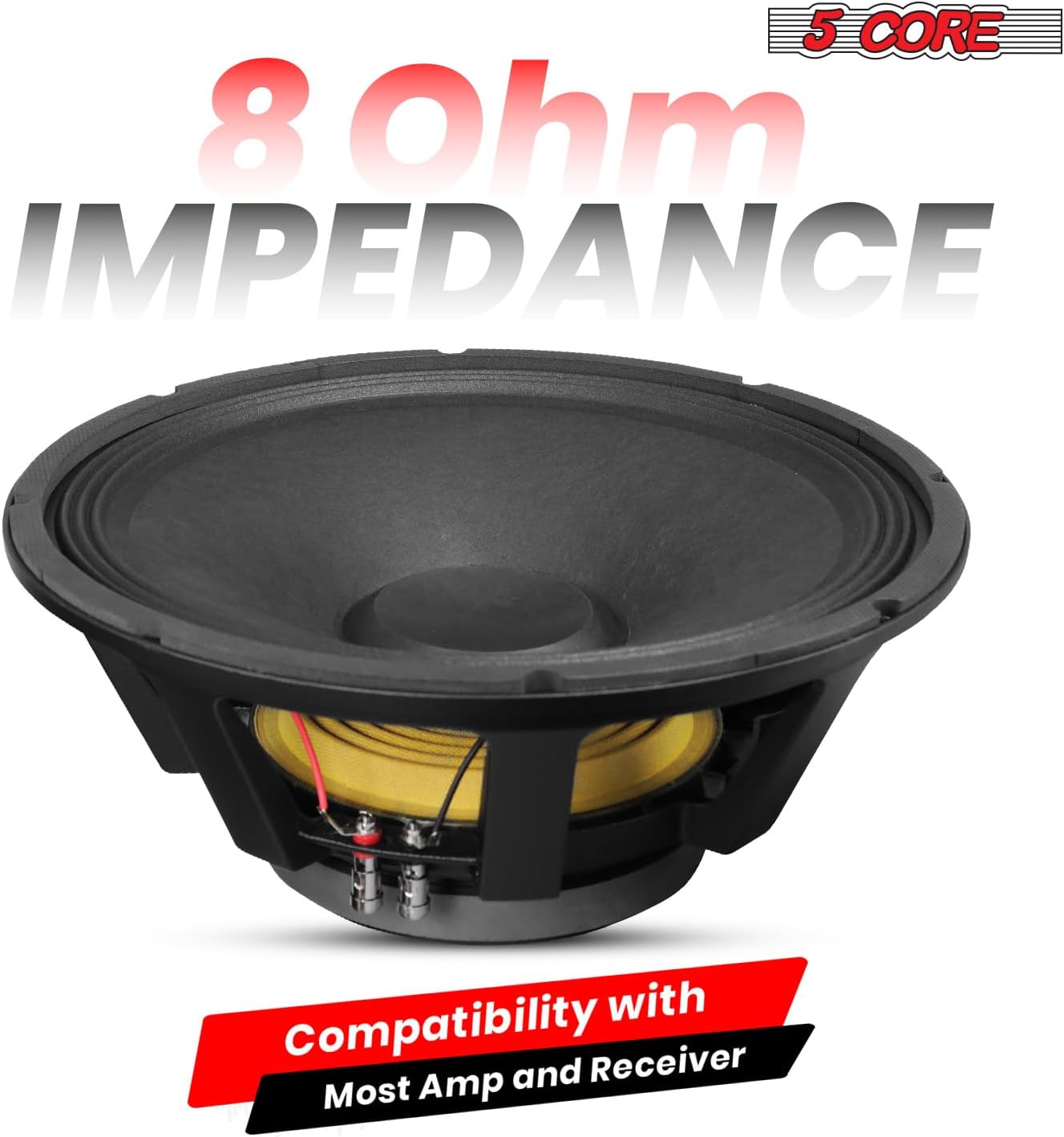 5 CORE 15 Inch Subwoofer Speaker 350W RMS Full Range PA DJ Sub Woofer Speakers 8 Ohm Deep Bass Replacement Component Subwoofers for Pro Audio Use - FR 15190 17 AL