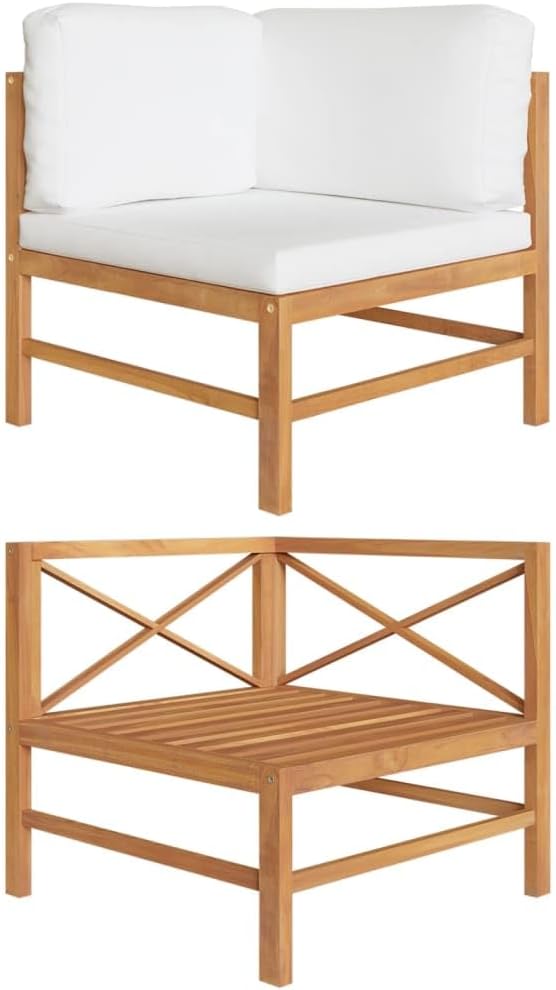 Corner Sofa with Cream Cushions Solid Teak Wood,Premium Teak Corner Sofa: Durable and Stylish for Outdoor Comfort Patio Furniture Sets, Conversation Sets