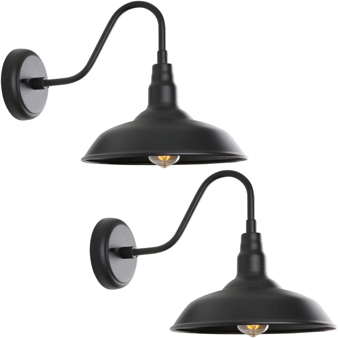 Black Outdoor Barn Light with Wall Mount 2 Pack Exterior Gooseneck Lights with 10