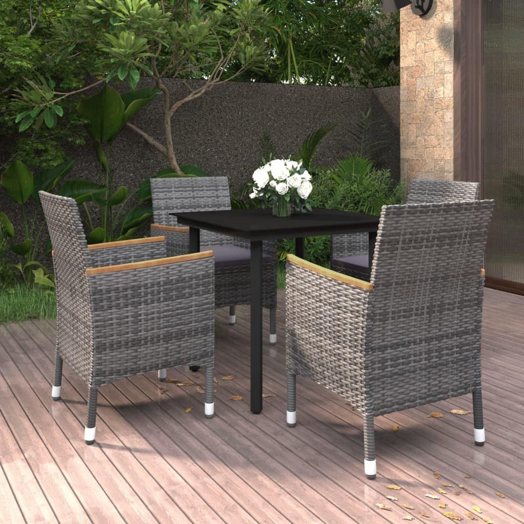 5 Piece Patio Dining Set with Cushions Poly Rattan and Glass Garden Furniture