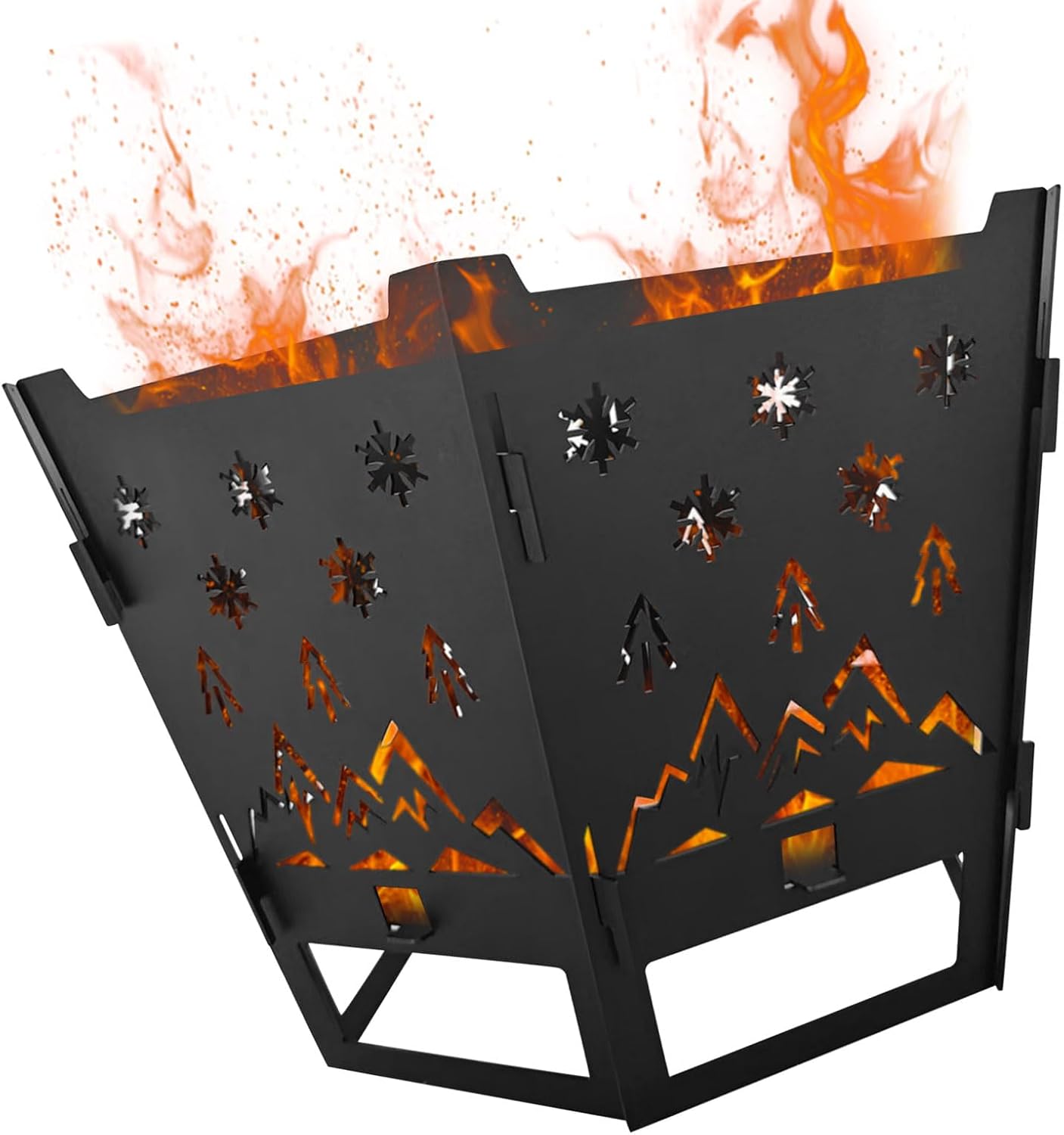 Pit for Camping-37.8 Inch Firepit for Patio Outside,Wood Burning Outdoor Indoor BBQ Picnic,Foldable Iron Pits for Backpacking Outdoor Detachable Flame Pit Stove