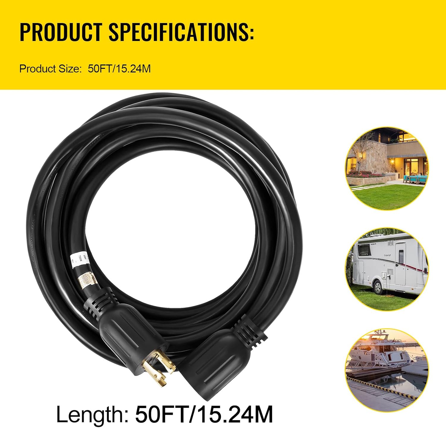 Happybuy 50 Ft Generator Extension Cord 30 Amp 10 Gauge