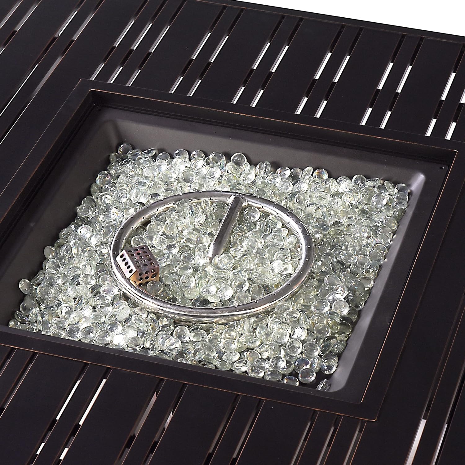 Square 42 in. x 42 in. Aluminum Propane Fire Pit Table with Glass Beads, Two Covers, Lid, 57,000 BTUs in Copper Finish