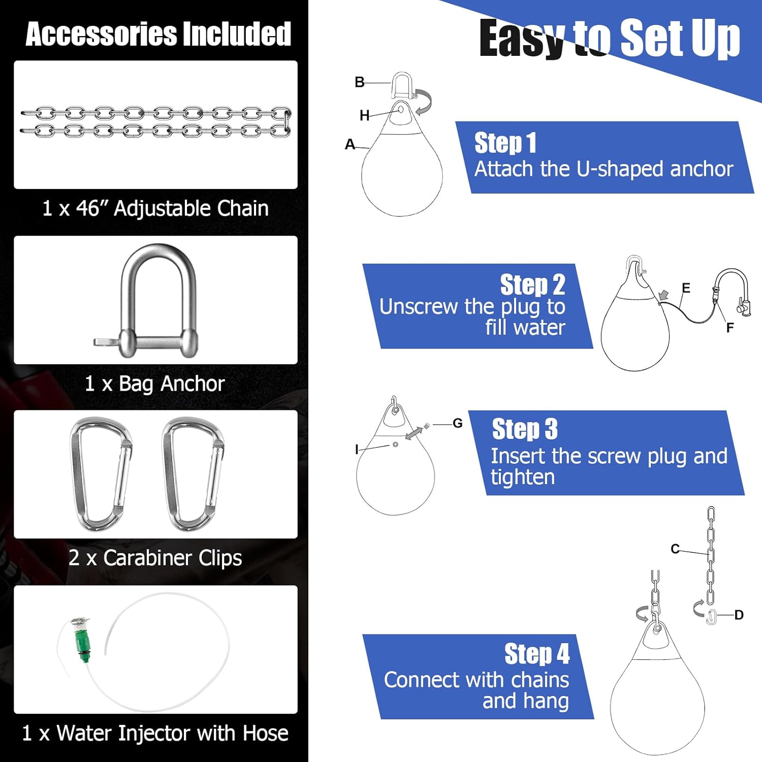 GYMAX Punching Bag, Water Aqua Bag w/Water Injector & Hanging Accessories, Folding Heavy Duty Boxing Bag for Home Gym, Boxing Training Equipment for Adults