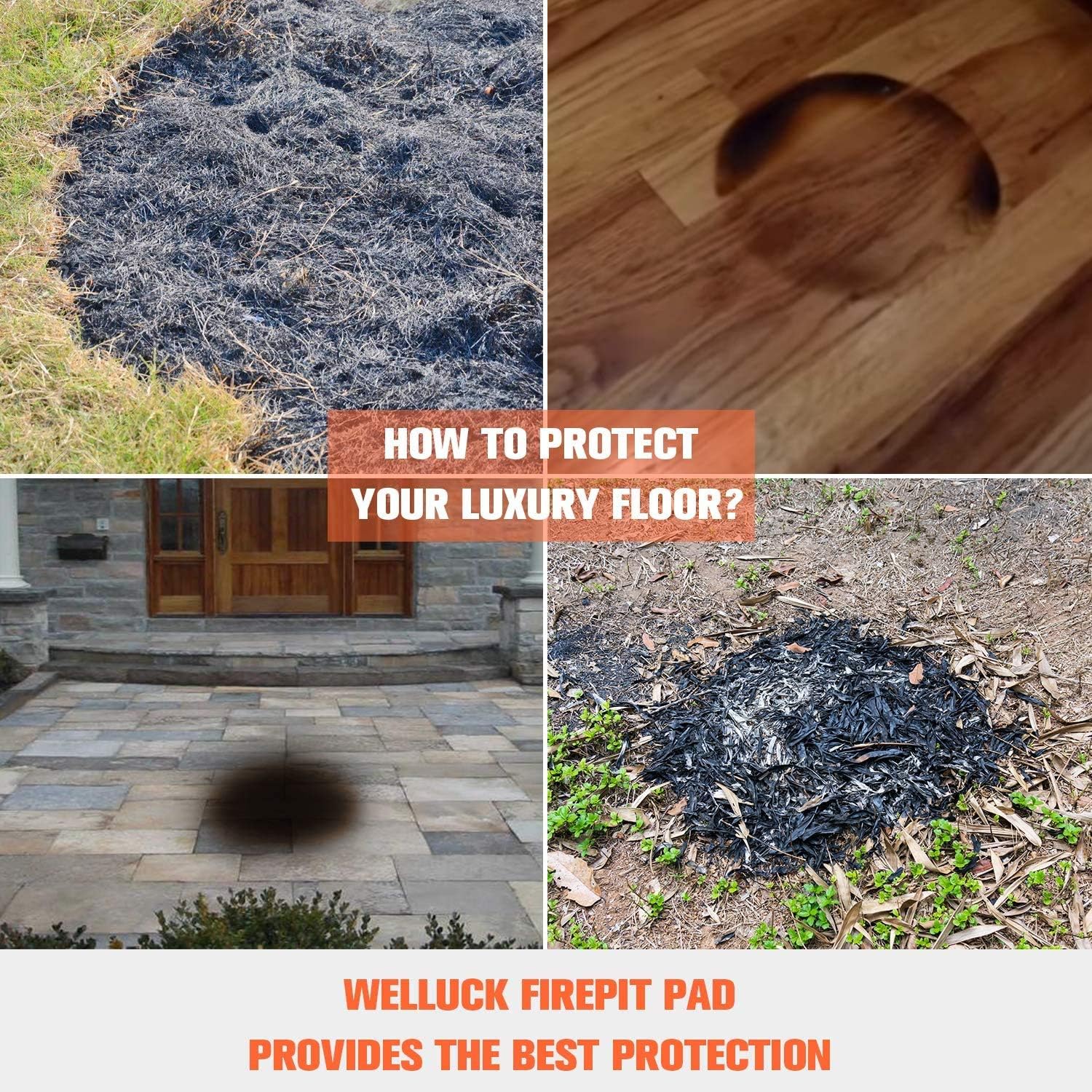 Blue Fire Pit Mat, with Fire Poker - Heat Resistant Mat - Fire Pit Protective Pad, Fire Pit Pad for Deck, Patio, Grass - Under Grill Mat,36 inch