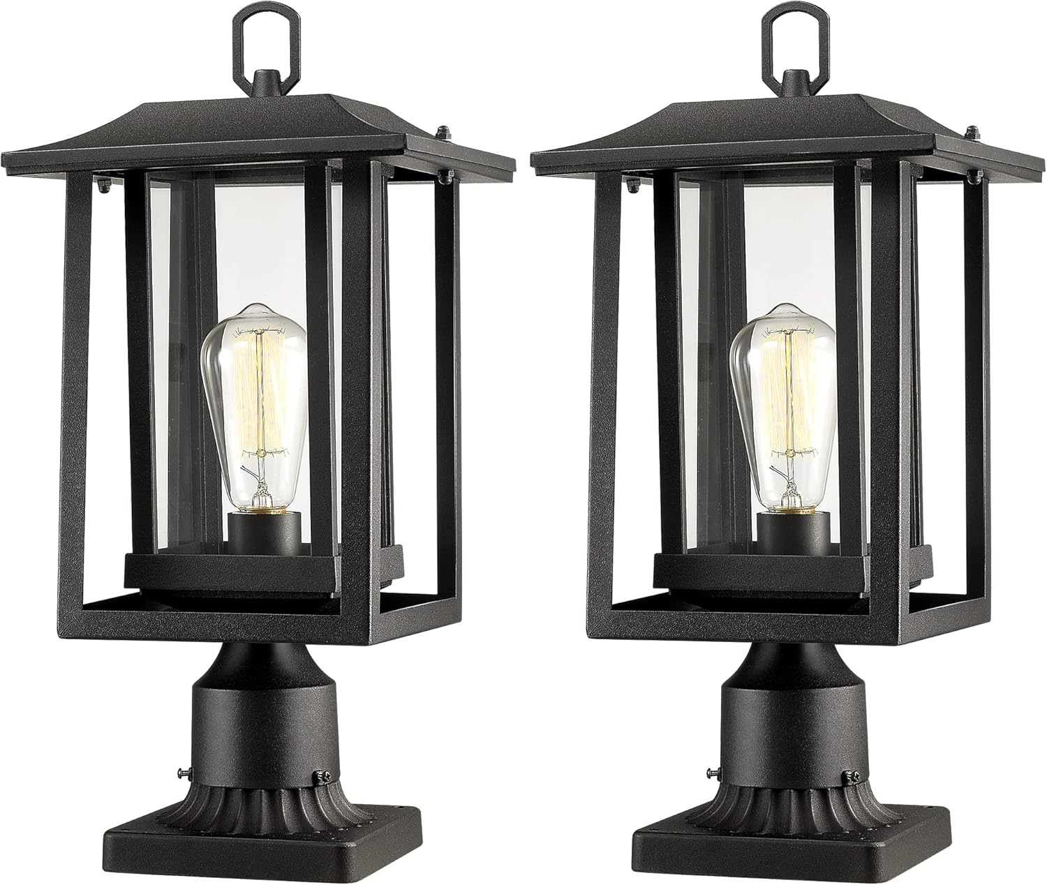 Beionxii Outdoor Post Lights, Large Exterior Lamp Post Light Fixture with Pier Mount Base, Black Cast Aluminum w/Clear Glass (19