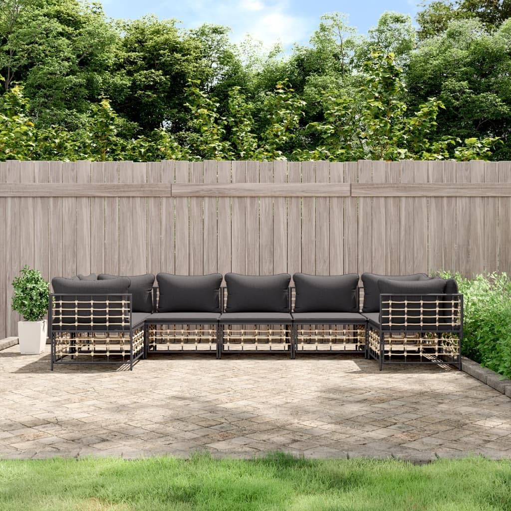 Patio Furniture, 7 Piece Patio Lounge Set with Cushions Anthracite Poly Rattan