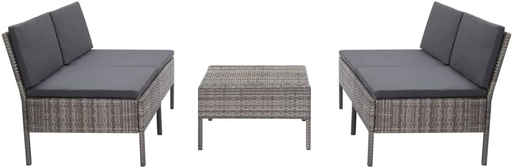 Garden Sofa Set Grey PE Rattan, Modular Outdoor Patio Furniture, Weather-Resistant Lounge Seating for 4 People, Powder-Coated Steel Frame, Easy Assembly