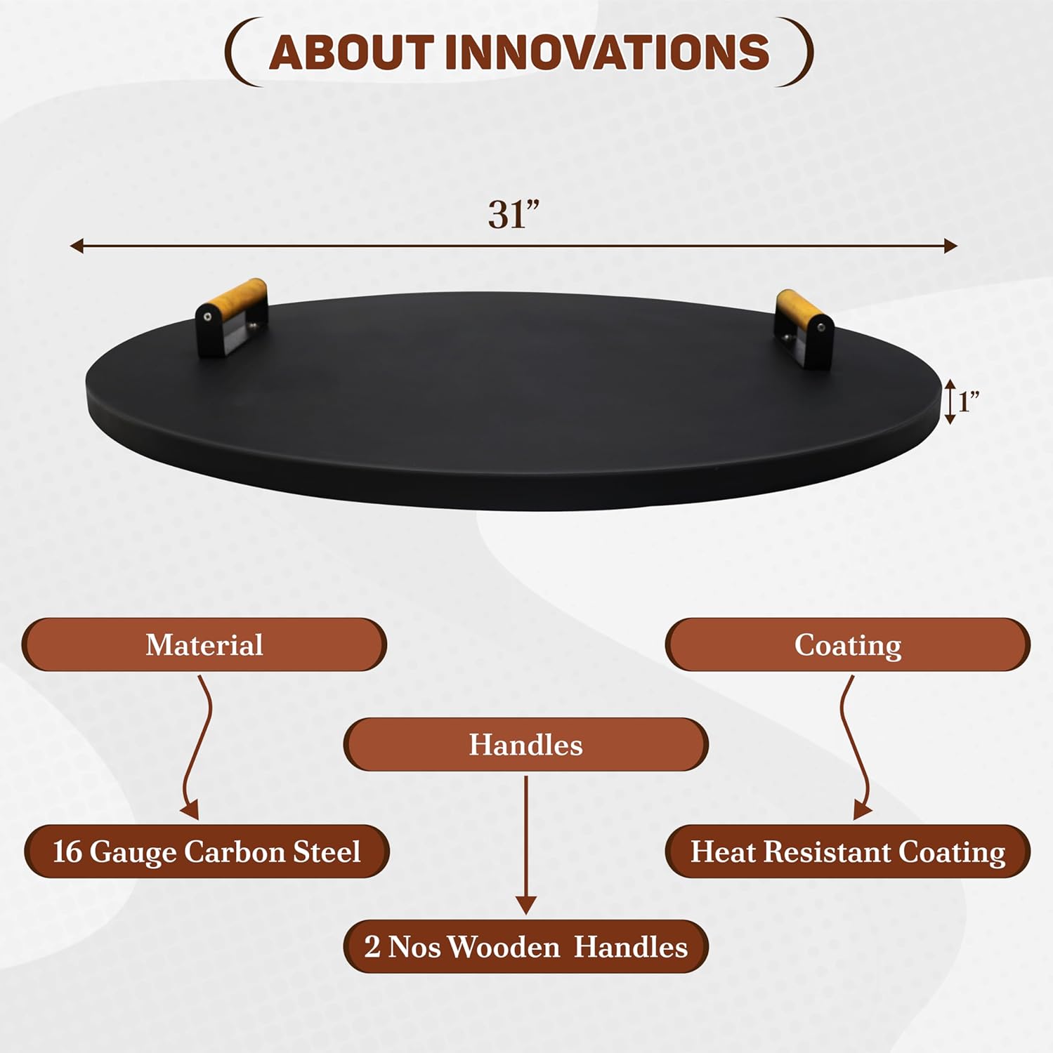FEBTECH 31 inch Round Fire Pit Cover - 16 Gauge Carbon Steel Fire Pit Lid with Heat Resistant Coating - Perfect for Fire Pit Inside up to 29 Inches - Protect Firepit from Outdoor Eliments