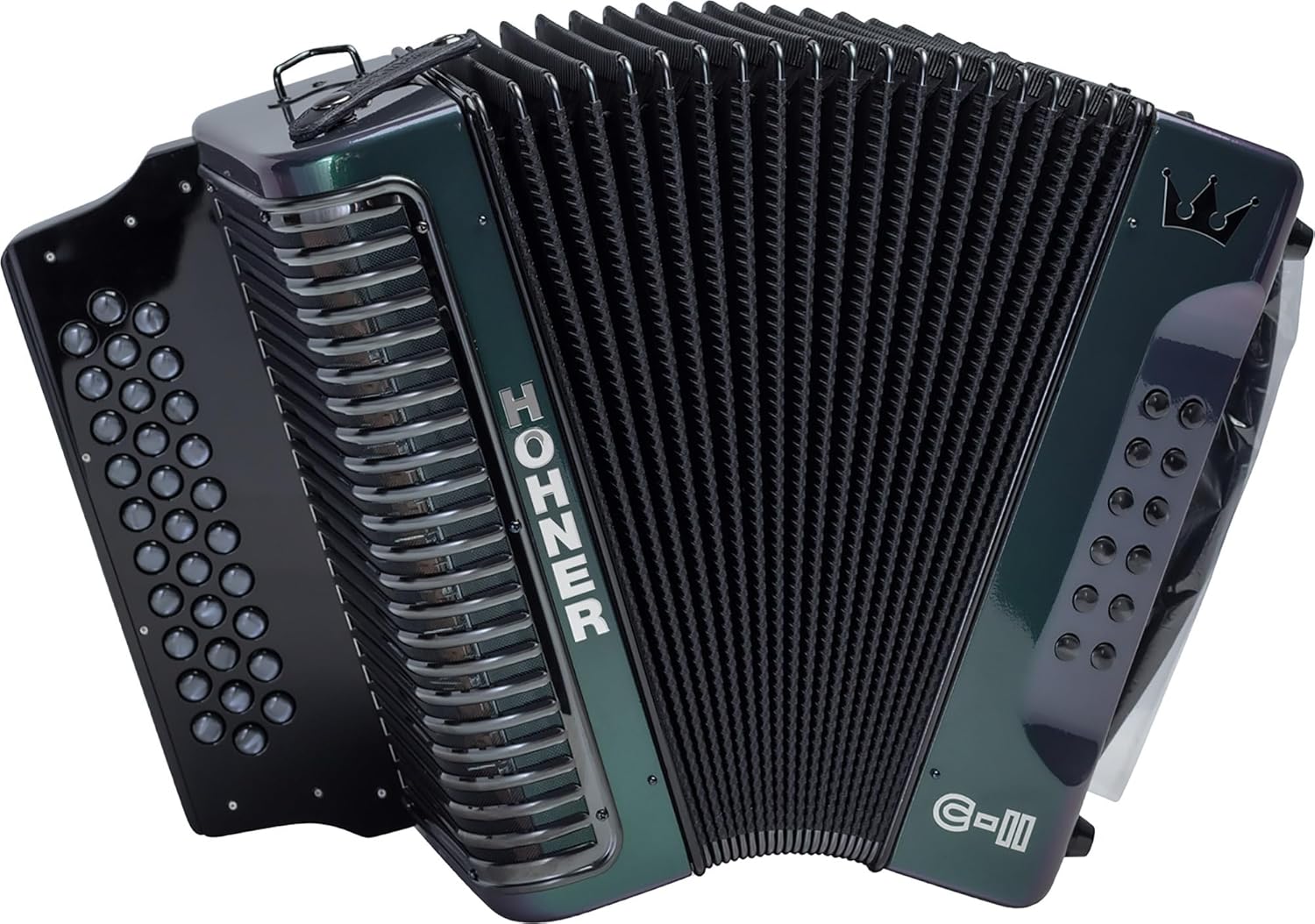 Hohner Corona C-II F/Bb/Eb Accordion - Green to Gold Bundle with Gig Bag, Adjustable Straps, and Austin Bazaar Polishing Cloth
