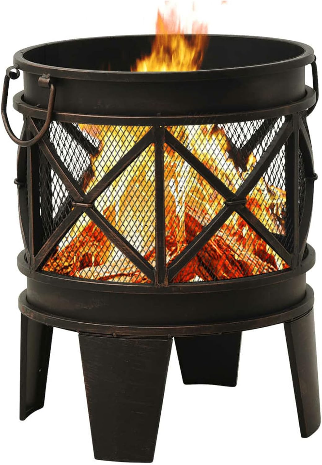 Rustic Fire Pit with Poker, Large Steel Bowl, 16.5in x 21.3in, Black and Brown, for Outdoor Garden or Patio
