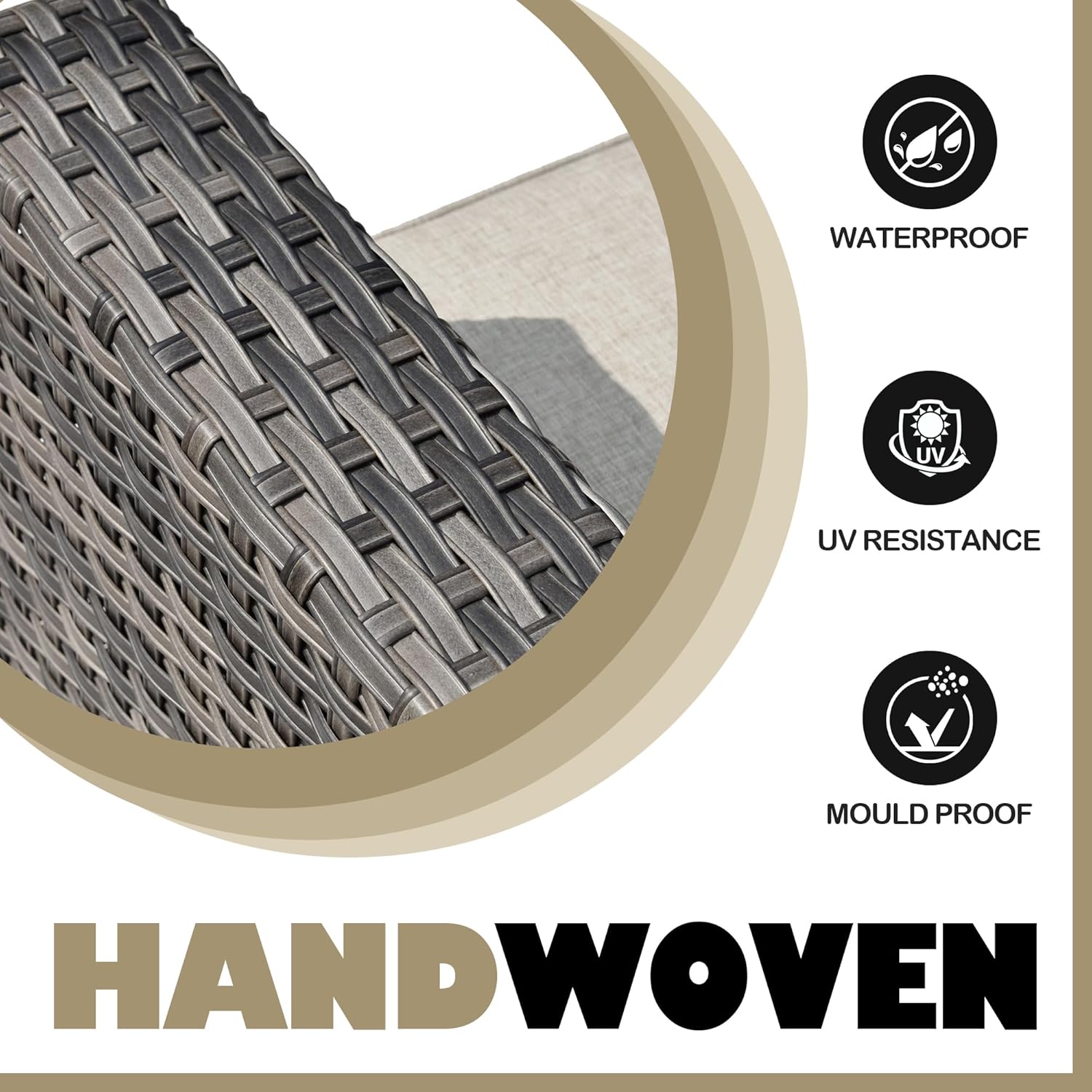 4 Pieces Wicker Patio Furniture Set,PE Rattan Outdoor Conversation Sofa Set with 42inch Fire Pit Table, Non-Slip Cushions and Swivel Chair(Beige)