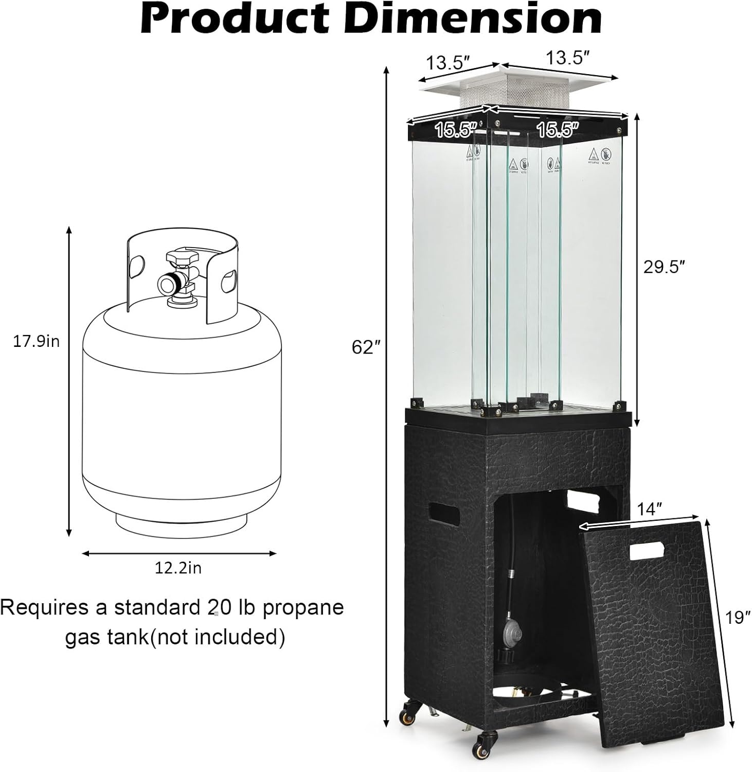Giantex 41,000 BTU Outdoor Heater, Propane Patio Heater, Outside Space Heater with Protective Cover, Wheels & Adjustable Feet, CSA Certification, Portable Gas Heater for Garden, Yard (Black)