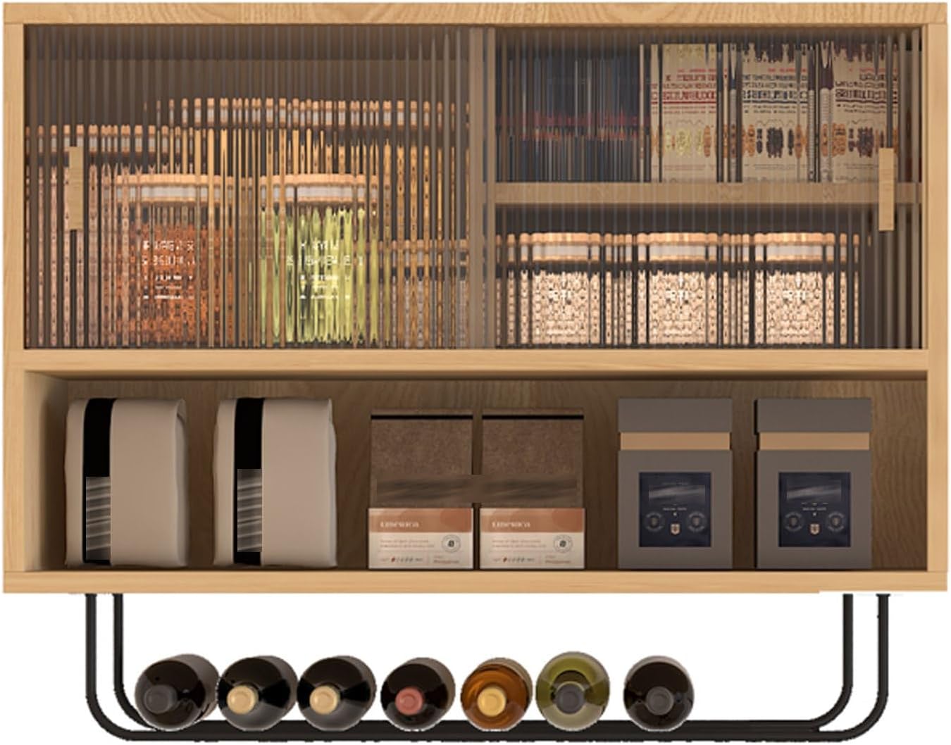 Solid Wood Wall-Mounted Storage Cabinet - Space-Saving Floating Cabinet for Kitchen, Balcony & Home Organization,Acrylic Doors Kitchen Storage Shelf(Natural wood color,100x50cm/39.4x19.7in)