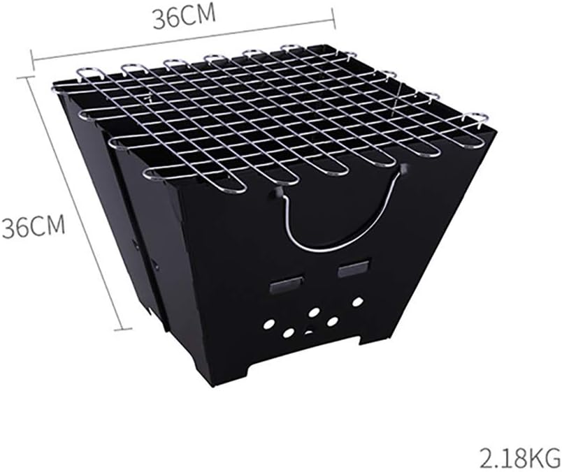 Outdoor Patio Fire Pit Heater Household Charcoal Burning Stove Portable Folding Brazier Black Bonfire Stove W/Stainless Steel Vertical BBQ Grill Mesh