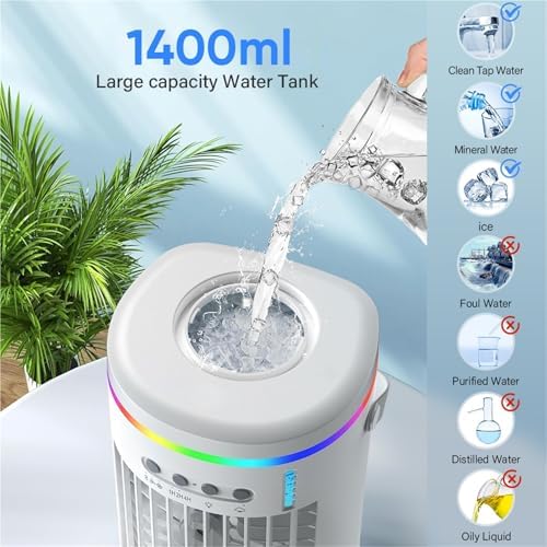Portable Air Conditioner, Portable Air Cooler Cooling Fan Air Conditioner Fan With 7 Colors Light USB Powered,Desktop Fan for Home Outdoors
