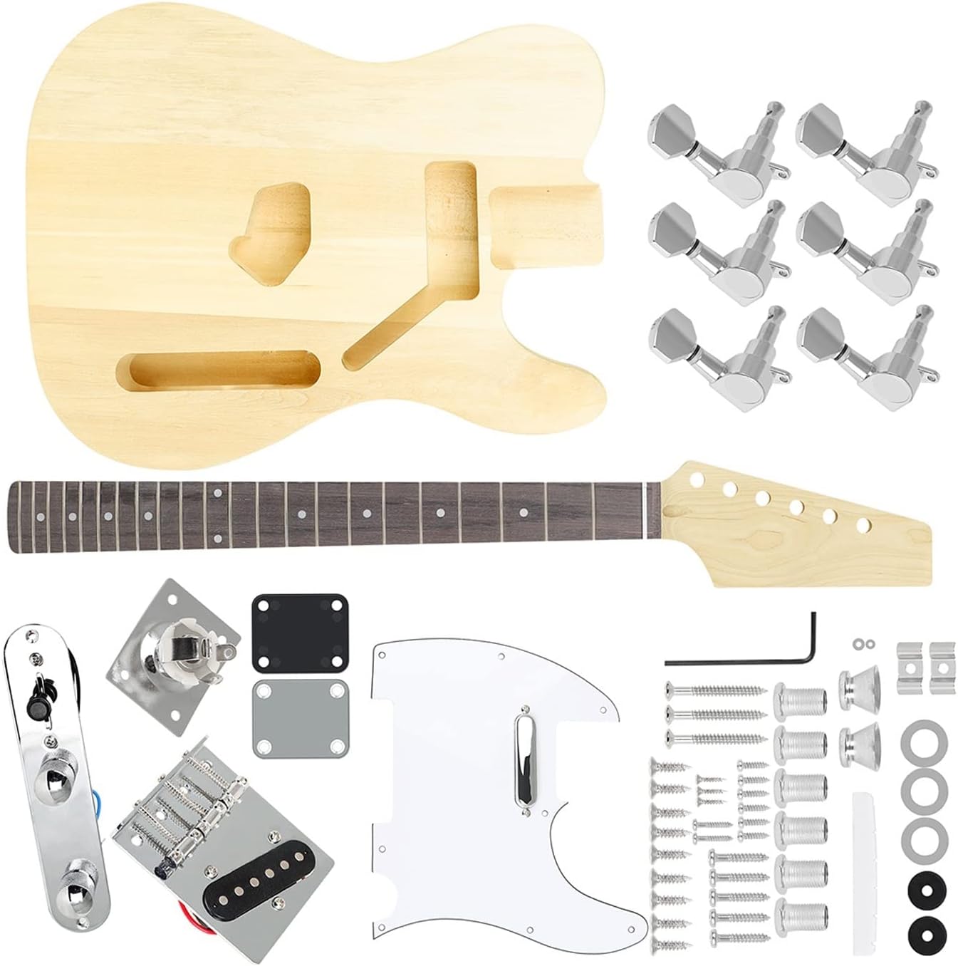 TSTS DIY Electric Guitar Kit 6 Strings 22 Frets Basswood Neck Body Guitarra Parts Accessories Musical Instrument Unfinished Electric Guitar Kit