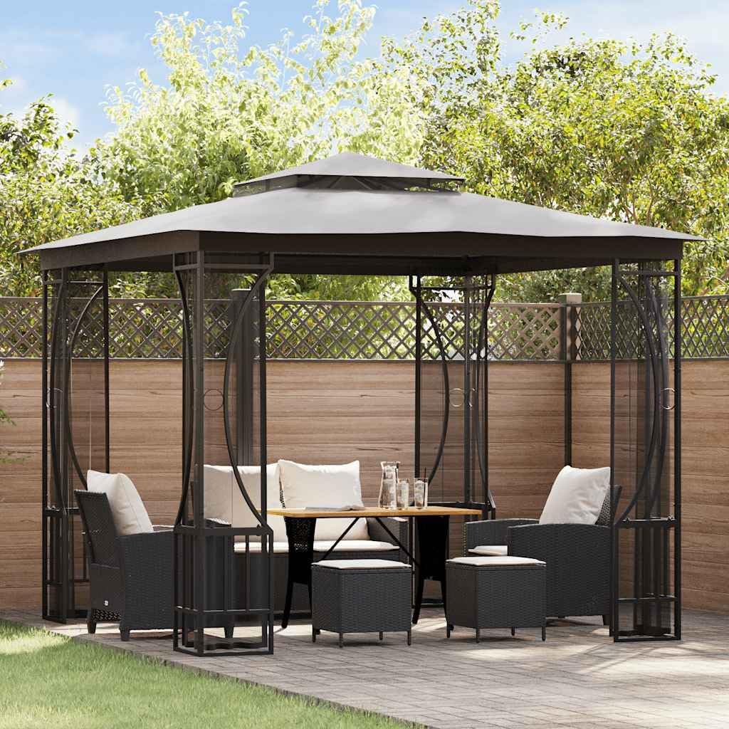 Anthracite Gazebo with Mosquito Nets, 9.8'x9.8' Outdoor Canopy Tent, UV Proof Polyester Fabric, Steel Frame, for Patio, Backyard, Deck Outdoor Structures