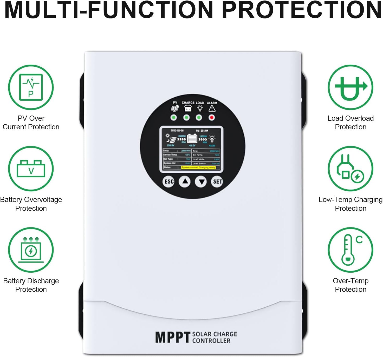 120A MPPT Solar Charge Controller, 12V 24V 36V 48V 60V 72V 84V 96V Battery System Auto , Solar Panel Charge Controller Regulator, LCD Display,Max Input PV 230V for FLD,LiFePO4,SLD,Gel,AGM
