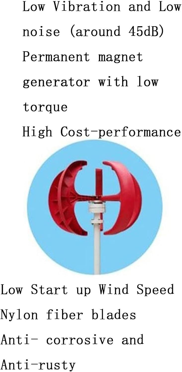 1000W 12V/24V Vertical Wind Turbine， Three-Phase AC Permanent Magnet Generator ，with MPPT Controller for Home Red Lantern Type Vertical Axis Wind Turbine (12, Volts)