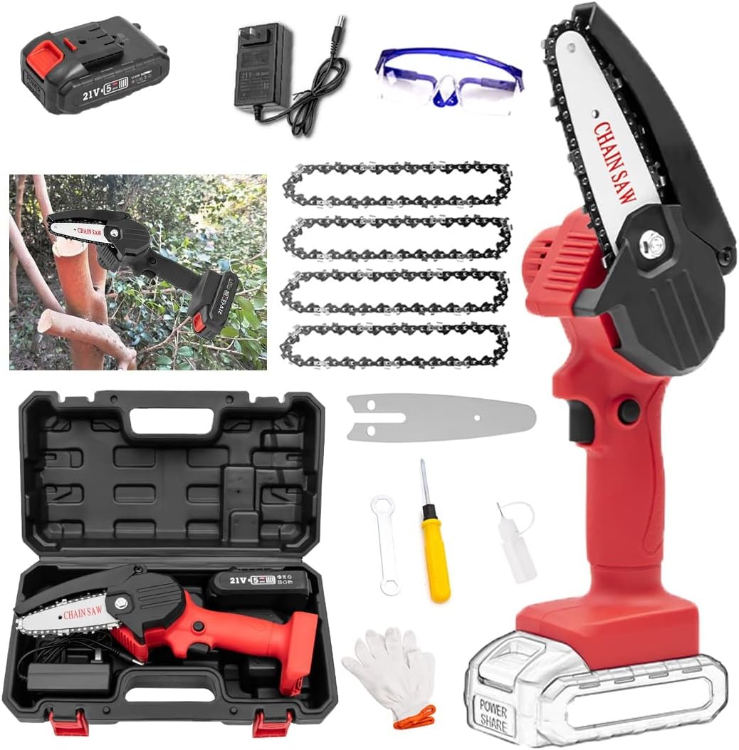 4 Inch Cordless Chainsaw with Charger,Mini Chain Saw,Mini Chainsaw with Battery and Led Lights,Cordless Battery Power, Portable Electric Chainsaw, Suitable for Gardening, Wood, Outdoor Camping