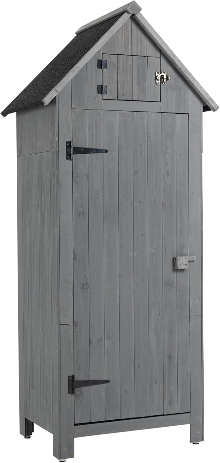 Campfun Storage Shed Outdoor Waterproof, Outdoor Storage Cabinet Wooden with Waterproof Roof, Garden&Pool Storage Closet Lockable with Removable Shelf, Tool Shed Outside Patio Backyard Lawn, Grey+S