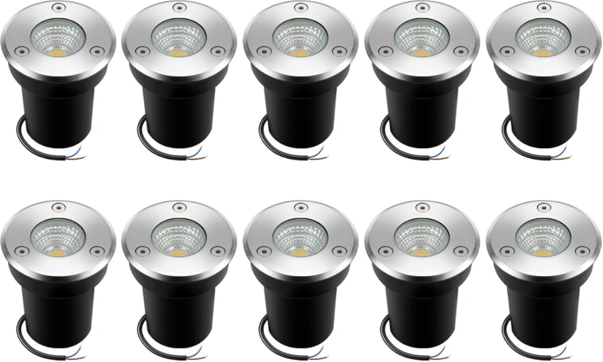 Junview 10Pack Landscape Lights - 6W LED Well Lights 12V-24V IP67 Waterproof Low Voltage Landscape Lighting for Driveway, Deck, Steps, Garden (Warm White)