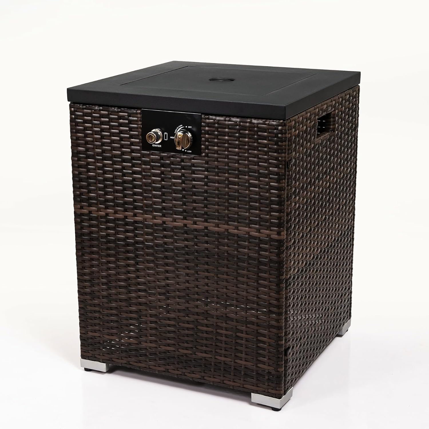 Wicker Fire Pit Column with Glass Wind Guard