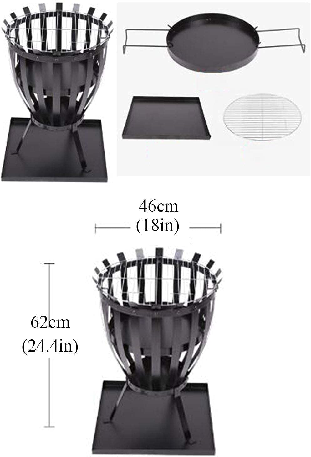 Small Firepit, Fire Pit Fire Basket, Fire Steel Brazier Outdoor Garden Patio Barbecue Heater Fire Burning Log Wood Burner Basket BBQ Grill Ash Tray Round