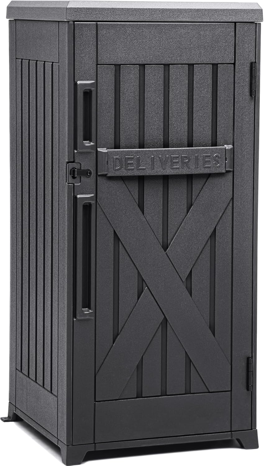 YITAHOME 60 Gallon Large Package Delivery and Storage Box, Double-Wall Resin Outdoor Package Delivery and Waterproof Deck Box for Porch, Curbside, 8.5 Cubic feet, Gray