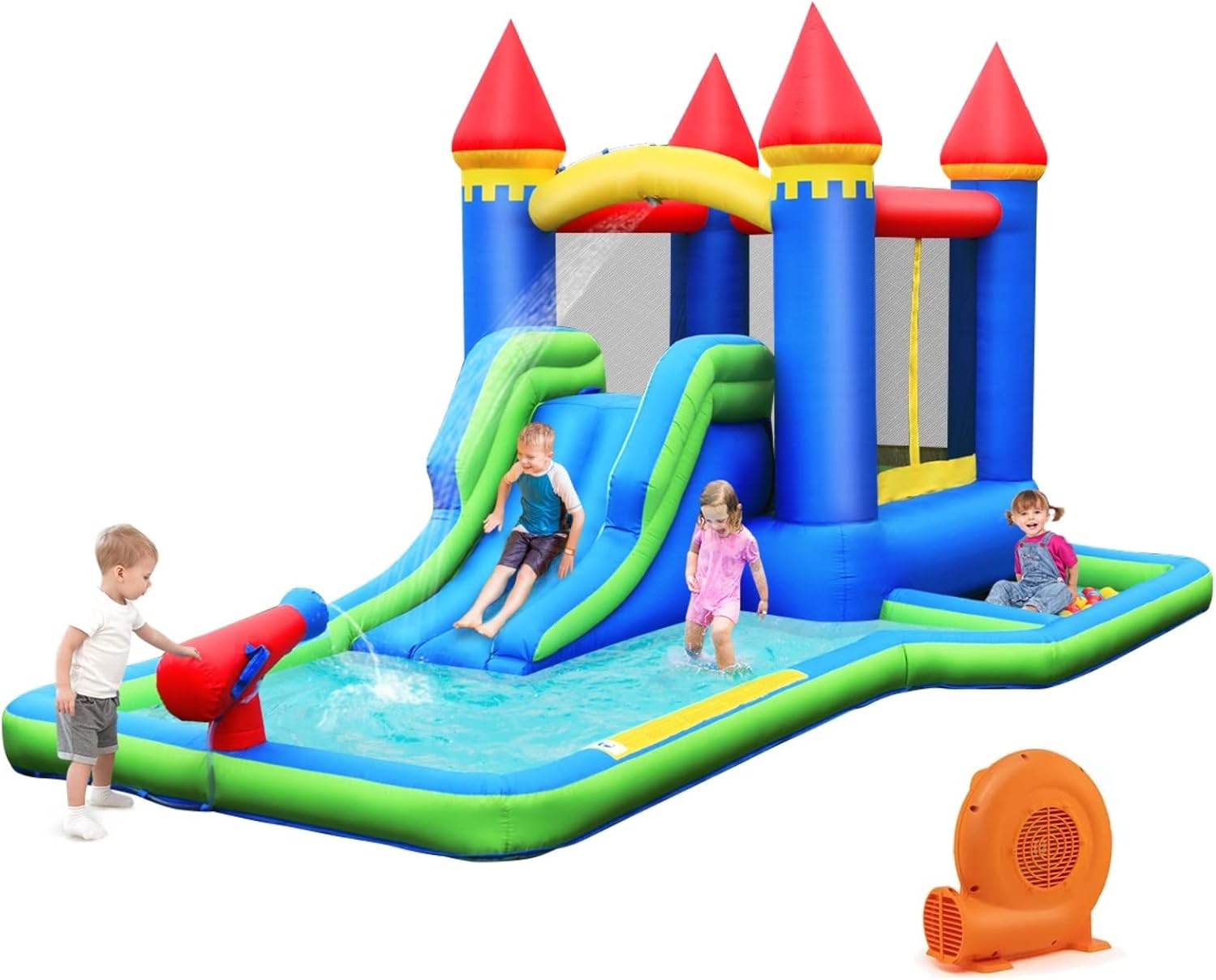 BOUNTECH Inflatable Water Slide, Water Bounce House with Slide & Ball Pit Wet Dry Combo for Kids Backyard Fun w/GFCI 550w Blower, Blow up Water Slides Inflatables for Boys Girls Outdoor Party Gifts