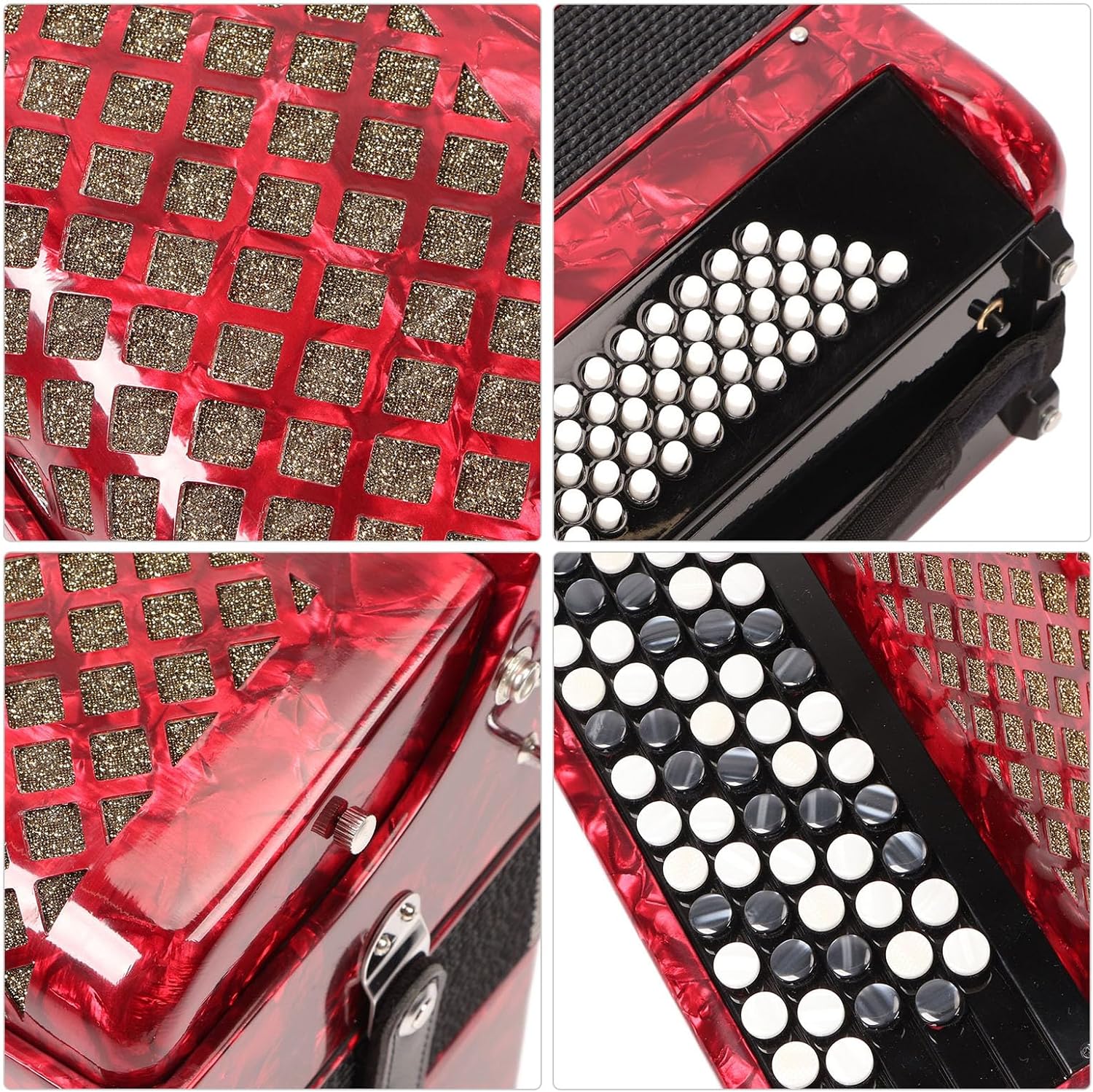 62 Keys Accordion 60 Bass Button Accordion Kids Educational Musical Instrument with Straps Red
