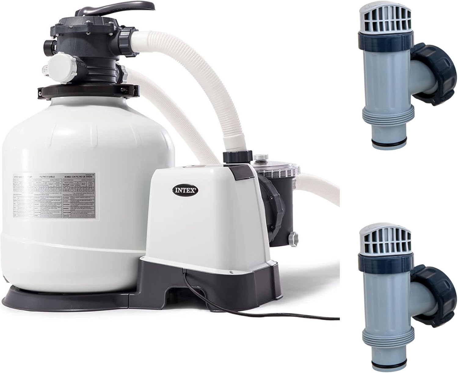 Intex 3000 GPH Sand Filter Pool Pump with Built-In Timer and Plunger Valve Set with Replacement Part (2 Pack) for Above Ground Outdoor Swimming Pools