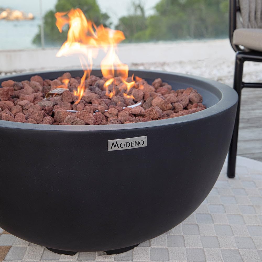 Modeno Jefferson Outdoor Fire Bowl Pit Table Firepit Reinforced Concrete 27 Inches Electronic Ignition Cover Lava Rock Included, Liquid Propane