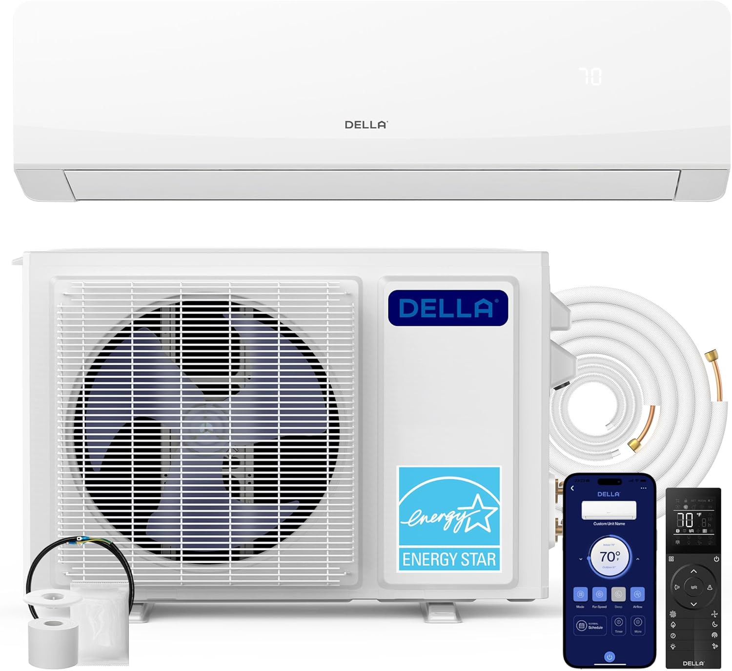 DELLA Serena 22 SEER2 24000 BTU Smart Wifi Mini Split, Compatible with Alexa, Energy Star 230V, 2 Ton Pre-Charged, Ductless AC Unit Inverter Heat Pump System for Rooms up to 1500 Sq.Ft, 16.4ft Kit