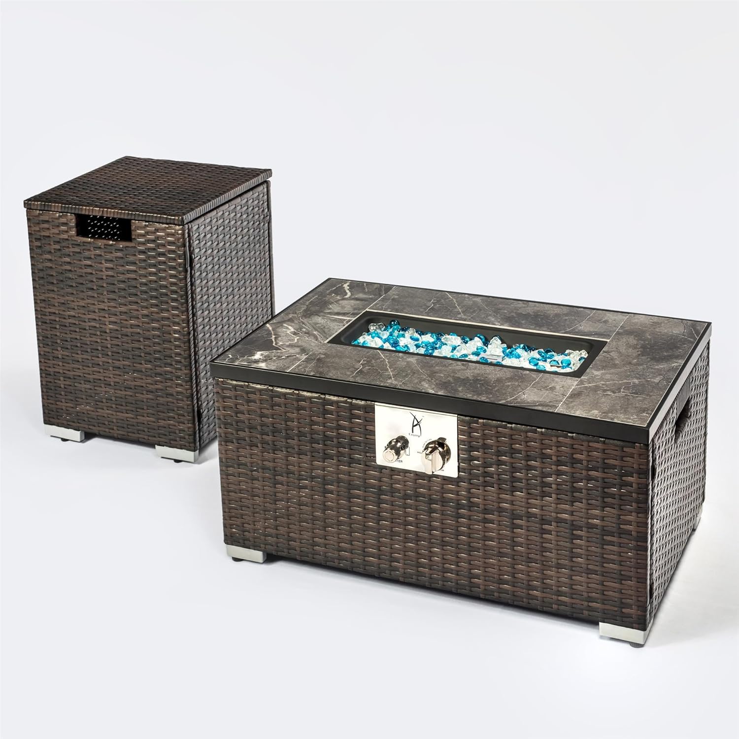 Luxurious Outdoor Rectangular Propane Fire Pit Table –Ceramic Tile Tabletop,Stainless Steel Burner, Electronic Pulse Ignition – Heats 11 Sq.Ft with 40,000 BTU Output (Propane Tank Cover)