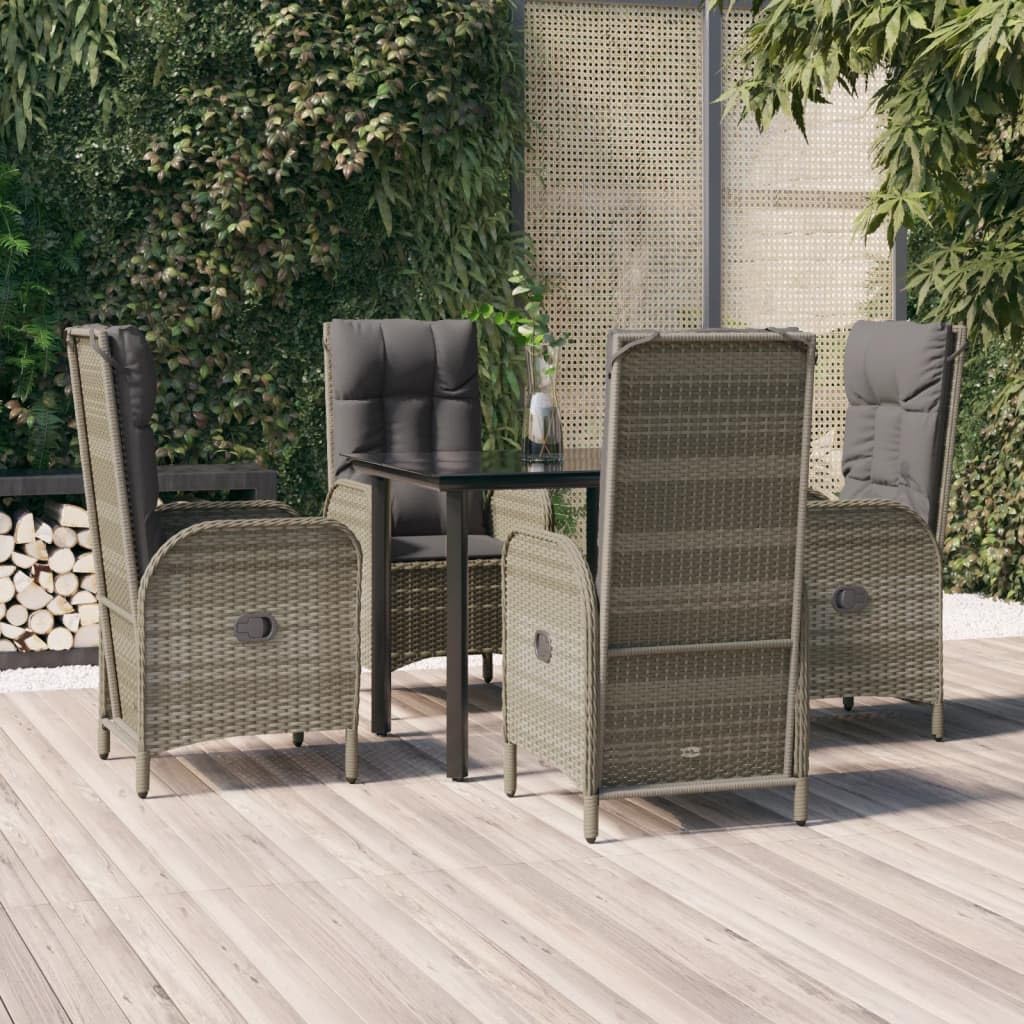 5 Piece Patio Dining Set with Cushions Black and Gray Poly Rattan Garden Furniture