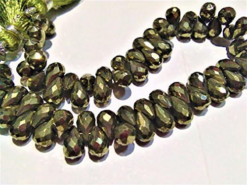 13 inch natural beads strand of 5x7-5x8mm faceted drop pyrite gemstone beads for DIY jewelry - necklace, bracelet, earring, ring.