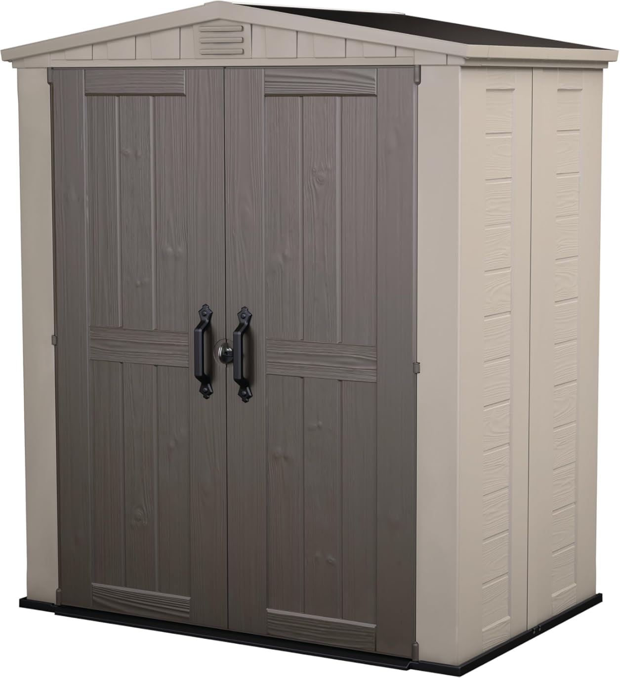 Keter Factor 6x3 Outdoor Storage Shed Kit-Perfect to Store Patio Furniture, Garden Tools Bike Accessories, Beach Chairs and Push Lawn Mower, Taupe & Brown