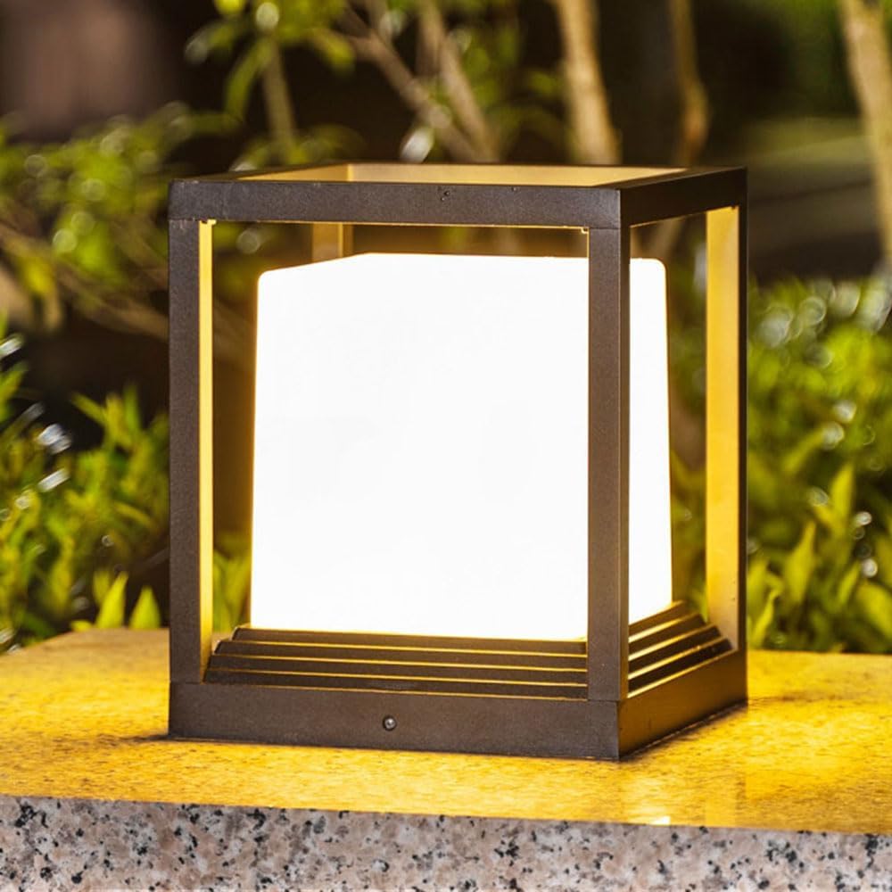 European Outdoor Post Light Pier Mount Fixture IP54 Waterproof Lawn Post Cap Light Square E26 Landscape Bollard Post Lamp, Modern Garden Landscape Lighting Deck Walkway and Garden Decoratio