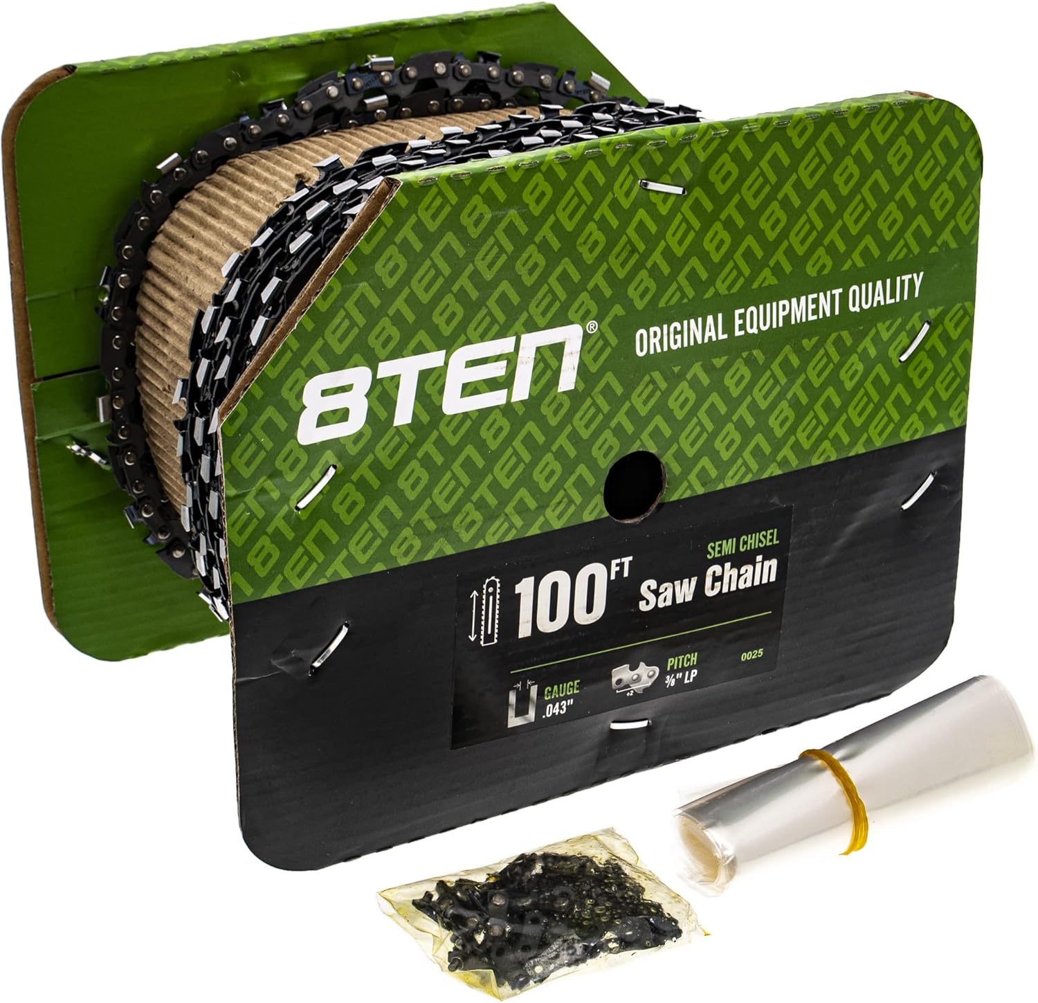 8TEN Chainsaw Chain Bulk Reel Semi Chisel 100 Foot .043 Gauge 3/8 Pitch Low Profile