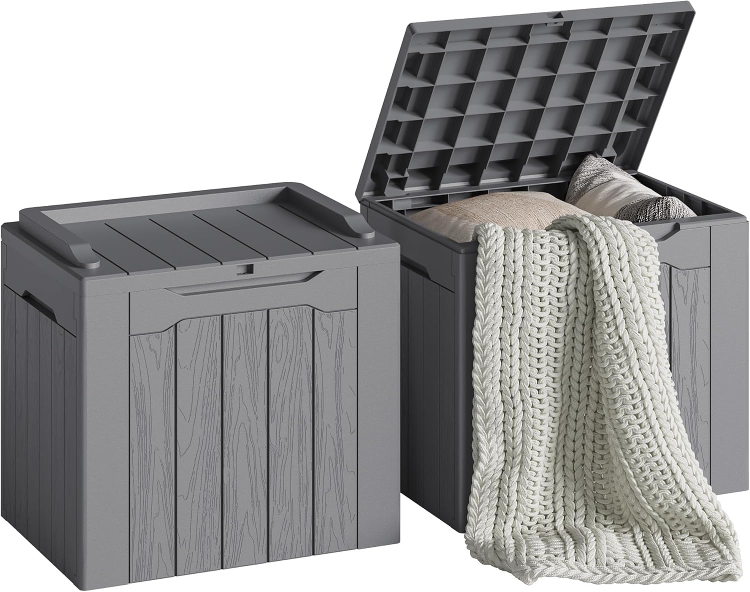Devoko 30 Gallon Resin Deck Box 2 Pack Outdoor Indoor Waterproof Storage Box for Patio Furniture Pool Accessories Storage for Cushion Garden Tools (Grey, 2 Pack)