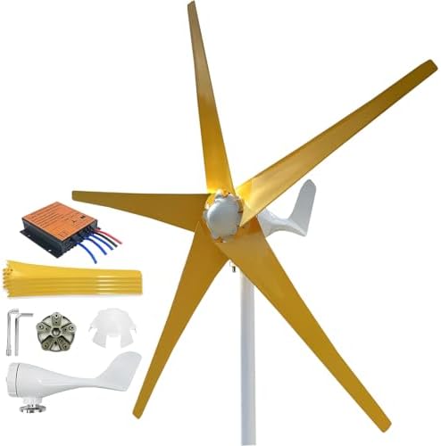 800W-1200W Wind Turbine Generator Kit with MPPT Controller, 12V/24V/48V, 5 Yellow Blades, Ideal for Ships, Roofs, Outdoor Use, Rated Wind Speed 1m/s