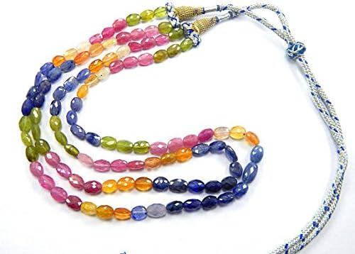13 inch natural beads strand of 6x8mm faceted oval multi sapphire gemstone beads for DIY jewelry - necklace, bracelet, earring, ring.
