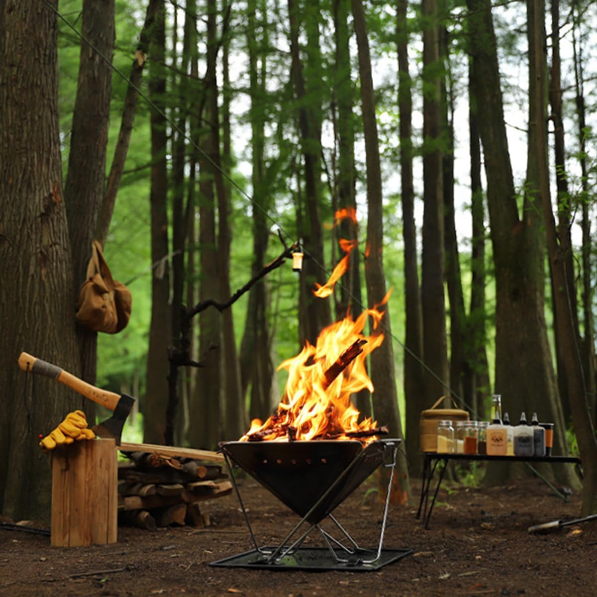 Portable Stainless Steel Outdoor Grill for Wood Burning Folding Fire Pit Camping Heater Charcoal Grill Bonfire Pit for Outdoor Use, Large Size: 15.75X15.75X14.17-inch